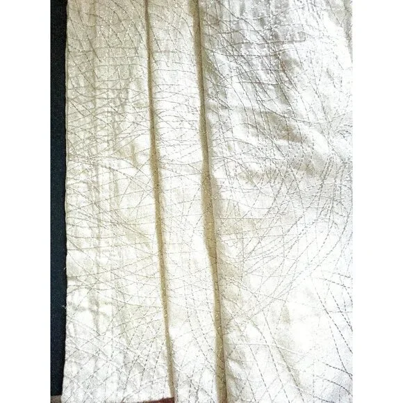 Designer White Fabric Drape Curtain One Panel Stitch Lines Abstract Pattern New
